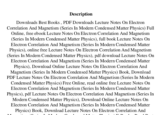 Lecture notes electron correlation magnetism pdf